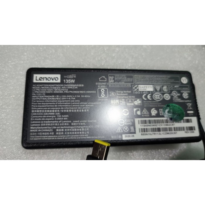 Зарядное Устройство для Ноутбука 45N0554 ADL135NLC3A Lenovo Y700 Touch-15ISK Laptop (ideapad) - Type 80NW 20V 135W - Копия оригинала