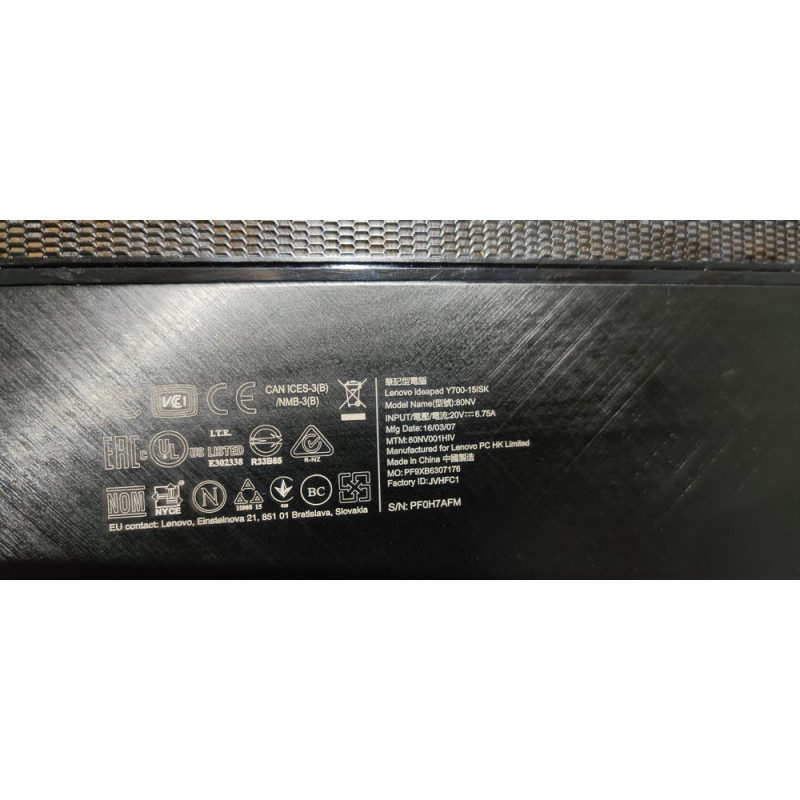 Used 5CB0K25546 Lenovo Y700 15ISK Laptop (ideapad) Type 80NV Laptop Bottom Cover colore:black