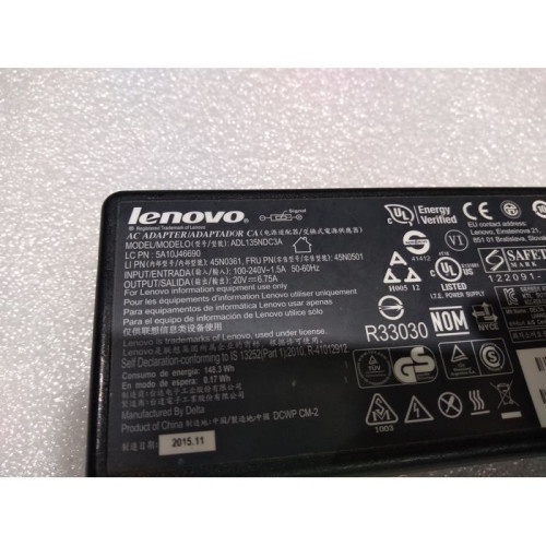 Зарядное Устройство для Ноутбука ADL135NLC3A 45N0501 Lenovo Y700-15ISK Laptop (ideapad) - Type 80NV 20V 135W , б/у - оригинал - оригинал