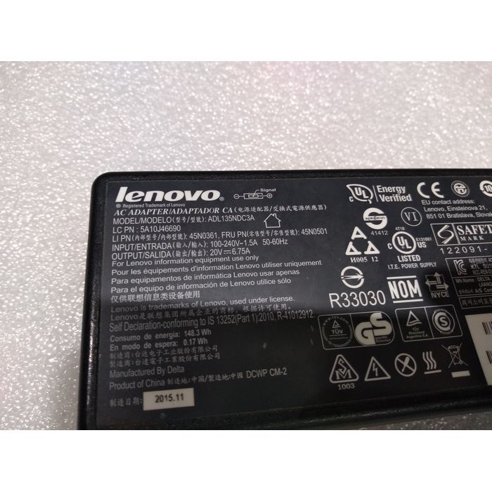 מטען למחשב נייד ADL135NLC3A 45N0501 Lenovo Y700-15ISK Laptop (ideapad) - Type 80NV 20V 135W מקורי - משומש