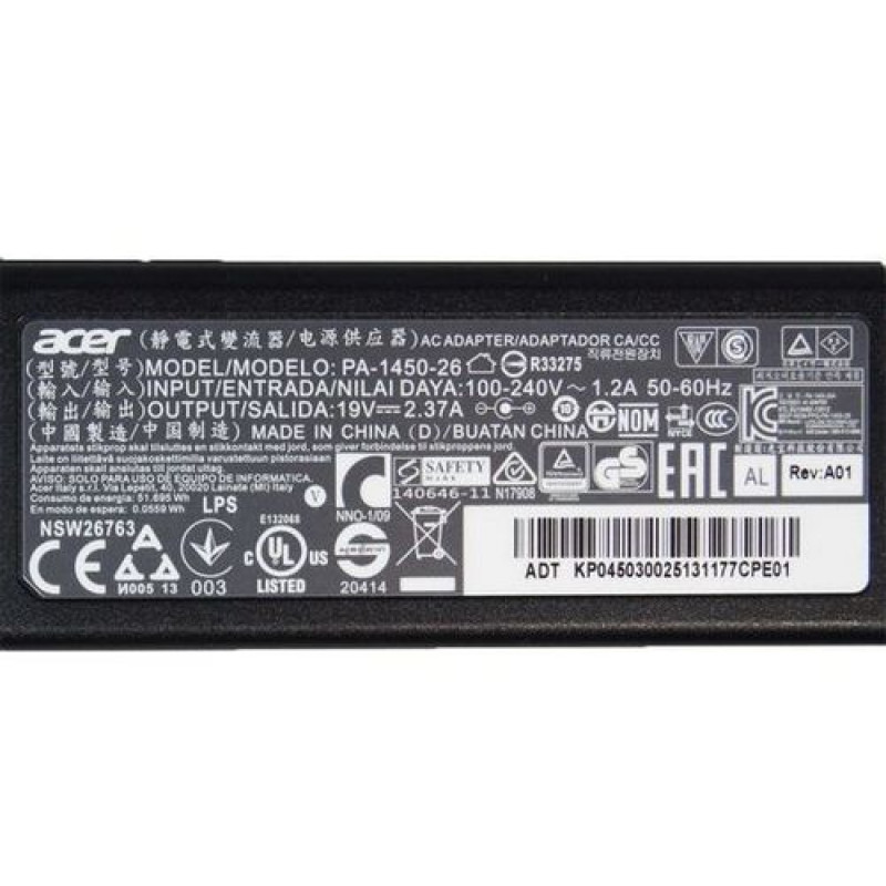 Зарядное Устройство для Ноутбука a13-045n2a Acer Aspire R 14 19V 45W 3.0x1.1mm  - Копия оригинала