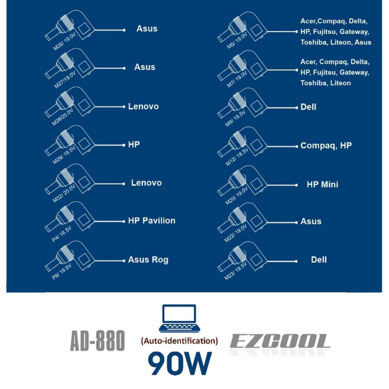 New AD 880 EZCool Laptop Charger 90W colore:black official official universal