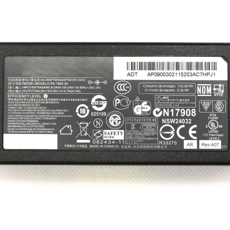 Зарядное Устройство для Ноутбука pa-1900-04 ACER 5730Z 19.5V 90W 5.5x1.7mm - Копия оригинала