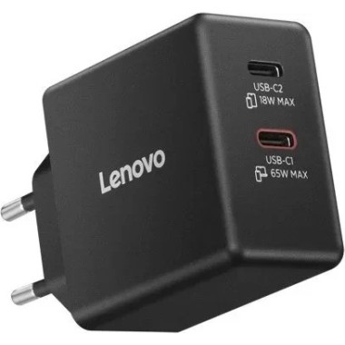מטען למחשב נייד Dual USB-C 65W GaN Charger שחור G0A6065BEU Lenovo 65W Type-C מקורי - חדש