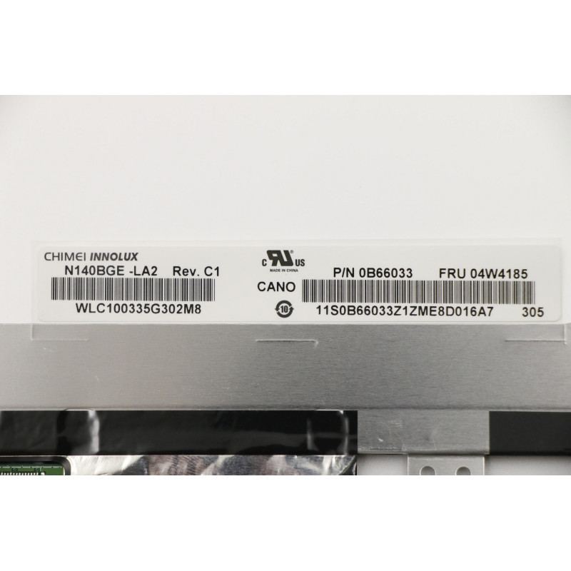 מסך למחשב נייד 04W4185 N140BGE-LA2 rev.C1 InnoLux 40 PIN 14.0" HD width: 320.4mm hight: 205.1mm LVDS אוזניים למעלה ולמטה, שני חורים מקורי - חדש