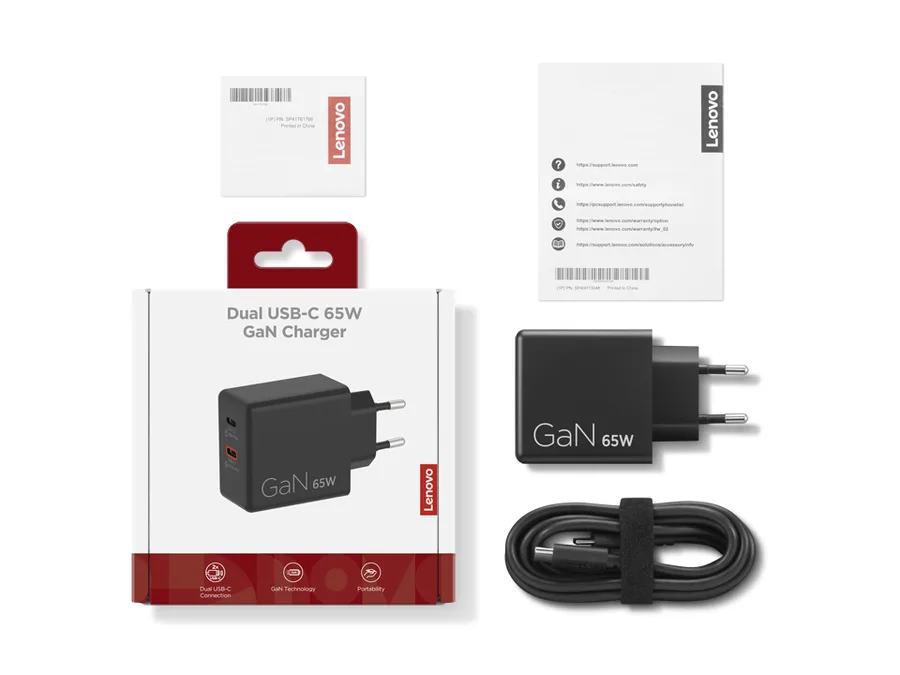 Lenovo Dual USB-C 65W GaN Charger לבן